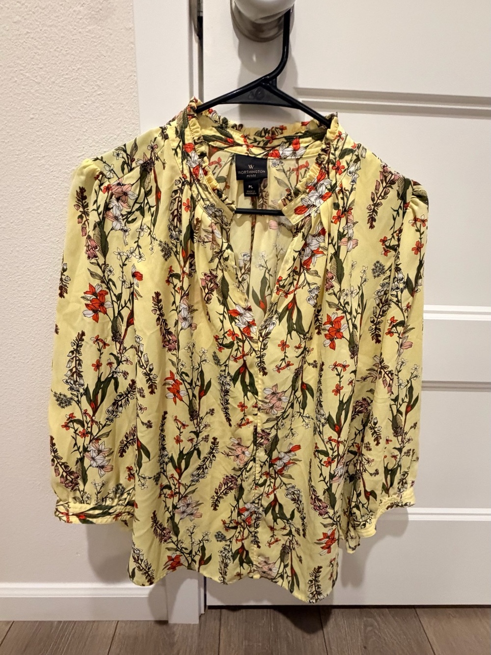 Worthington Yellow Floral Split-Neck Blouse